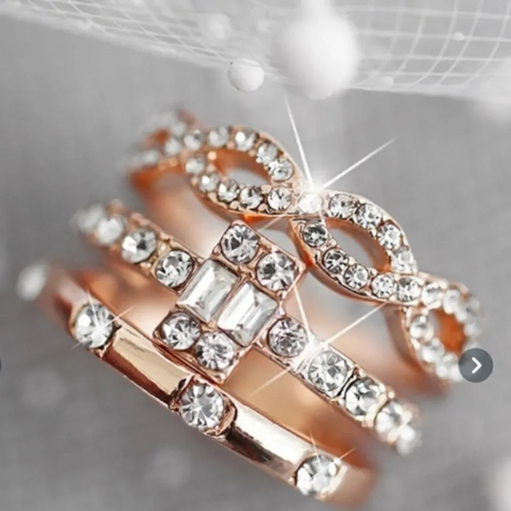 3pc ROSE GOLD PLATED Stackable Crystal Ring Set - Picture 6 of 6